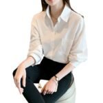 Camisa blanca de algodón puro para mujer, nueva sensación de diseño, blusa de nicho, camisa de fondo informal, camisa de manga larga de todo fósforo - immagine 5
